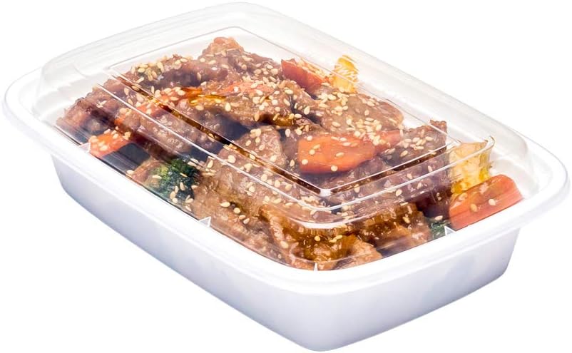 Asporto Microwavable To-Go Container - BPA Free PP Rectangular Take Out Food Container with Clear Plastic Lid - Catering & Takeout - 24 oz - White - Plastic - Disposable - 100ct Box - Restaurantware