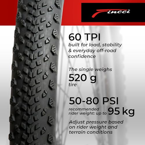 Fincci Gravel 700x40c (42-622) Pair Folding Puncture Protection Nylon 60 TPI Tyres - Pack of 2 Tyres Ideal for Mountain Biking, Gravel and Bike Travel, Grip and Comfort Off Road