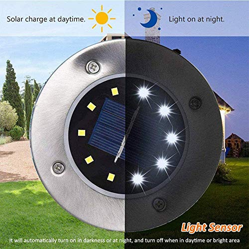 CHARS Solar Bodenleuchte Solarlampen für Außen 8 Stück - 8 LEDs Solarleuchten Garten IP65 Wasserdicht Edelstahl… – Bild 6