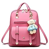 H.Tavel Girls Cute Purses Leather Backpacks Satchel Rucksack School Shoulders Book Bag,Pink
