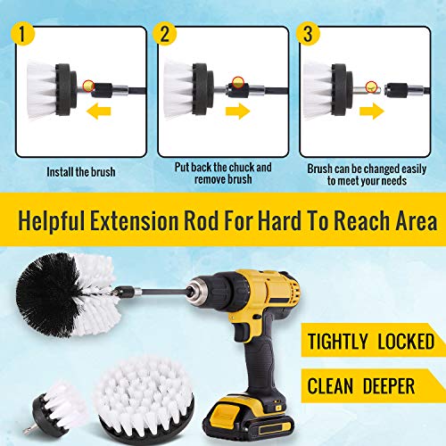 Hiware 4 Pcs Drill Brush Car Detailing Kit with Extend Attachment, Soft