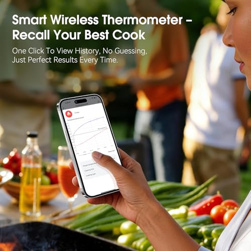 BBQOVN Smart WiFi Wireless Meat Thermometer, Sub-1G 656FT Range, 7-Sensor Probe, Standalone LED Base, IP68 Waterproof, APP Remote for BBQ Grill Smoker Oven