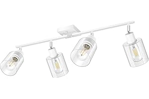 BRICOSMOCON Track Lighting Fixtures Ceiling Kitchen, 4-Light Track Lighting with Clear Glass Shade, Modern Kitchen Lighting Fixture, Rotatable Head, Wall Mount Track Lights for Vanity Hallway Bedroom, White