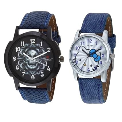 Branded Blue Leather Analog Watches for Lovely Couple Stylish Best Quality