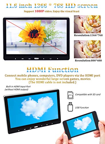 NOAUKA 11.6" Headrest DVD Player Car DVD Player Rear seat Multimedia Display Monitor HD IPS Screen Headrest Screen Built-in Speaker Resume Function with HDMI, Remote Control, IR Headphone