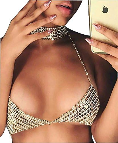 Khaleesi Women's Halter Handmade Rhinestones Bling Bra 2017 Summer Shiny Beach Bikini Tops Gold