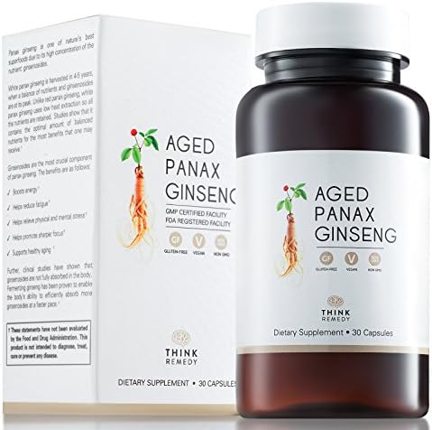 Aged Panax Ginseng Capsules - Ginseng Pills for Energy Boost and Stress Relief - Less Odor - 100% Korean - 30 Capsules - Panax Ginseng Root Extract Supplement - More Effective than American Ginseng