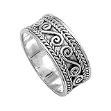 Sterling Silver Men's Bali Rope Swirl Ring Polished Wedding Band 9mm Sizes 6-13