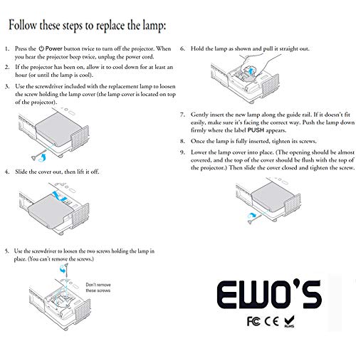 EWO'S ELP42 Replacement Projector Lamp for ELPLP42/V13H010L42 Epson Powerlite 83+ 83C 83 83H 410W 822P 822+ 83V+ EMP-83H EX90 Projector Lamp Bulb Replacement