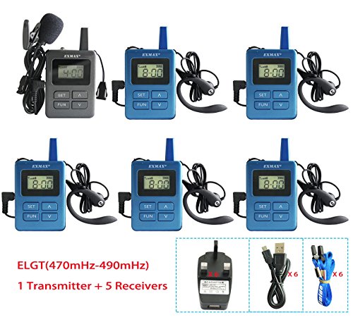EXMAX ELGT-470 Wireless Tour Guide Digital Transmission System Translation Equipment 100 Channels for Traveling,Square Dance,Conference,Teaching,Simultaneous Interpreting-1 Transmitter 10 Receivers