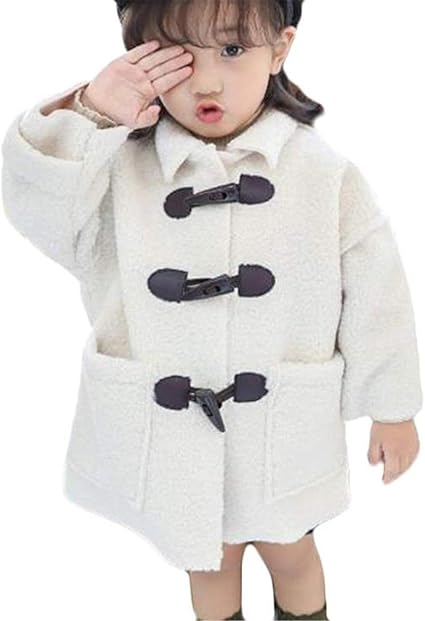 Amazon エージョン フェイク ムートン ダッフルコート 女の子 キッズ 裏起毛 子供用 ロング丈 男の子 大きいボタン 襟付き ゆったり 通園 アウタドア 可愛い コート ジャケット 通販