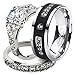 Marimor Jewelry His and Her Stainless Steel 2.50 Carat Cubic Zirconia Bridal Set and Men's Titanium Wedding Band