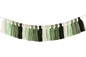 DRCOR DREAMING DECOR DrCor Sage Green Gradient Tassel Garland - 15ft Handmade Yarn Bunting Banner for Classroom Backdrop, Nursery, Kids Room, Baby Shower, Birthday Party, Back to School Decor
