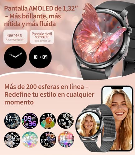 LIGE Smartwatch for Women 7.9 mm Ultrathin 1.32 Inch AMOLED Phone Call for Android iOS Elegant Smartwatch Multisport, Fitness/Heart Monitor/Sleep, Pedometer, Calories, Dark Grey