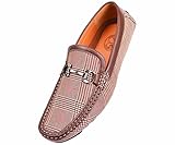 Amali Mens Classic Tan Glen Plaid Print With Smooth Brown Trim Driving Moccasin Loafer