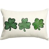 RABUSOFA St Patricks Day Pillow Covers 12x20 Inch Lucky Clover Decor Spring Farmhouse Decorative White Throw Pillows Green Shamrock Cushion Case Decoration Sofa Couch(4)