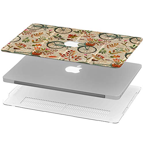 Wonder Wild Case For MacBook Air 13 inch Pro 15 2019 2018 Retina 12 11 Apple Hard Mac Protective Cover Touch Bar 2017 2016 2015 Plastic Laptop Print Floral Bicycle Newspaper Pattern Vintage Plant Leaf