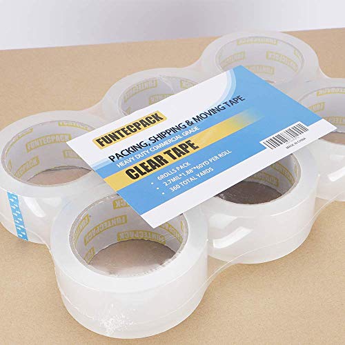 Funtecpack Heavy Duty Clear Packing Tape with 60 Yards x 1.88 Inches Commercial Grade 2.7 Mil Thick for Moving Packaging Shipping Office and Storage (Pack of 12)