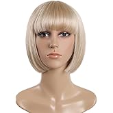 SYXLCYGG Bob Wig Short Blonde Wigs Flame Retardant 10" Straight Womens Synthetic Hair Wig With Bangs Girl Cosplay Party White Women Daily(Free Wig Cap)
