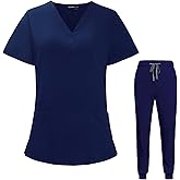 VIAOLI Scrubs for Women Set V-Neck Pocket Top & Drawstring Jogger Scrub Pants