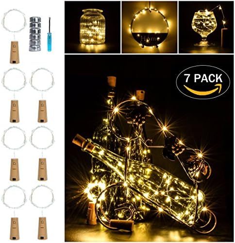 Wine Bottle Cork Lights,LED Cork Lights for Wine Bottle,7 Pack,battery operated,39 Inches/100cm,20 LEDs,for Party,Wedding,Festival,Centerpiece Decor(Warm White)