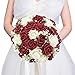 Febou Wedding Bridal Bouquet, Wedding Bride Bouquet, Wedding Holding Bouquet with Artificial Roses Lace Pearl Ribbon, Perfect for Wedding, Church, Party and Home Decor(Heart Pearl, White+Dark Red)