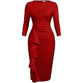 Memoriesea Women's Vintage Bodycon 3/4 Sleeve Work Church Knee Length Pencil Midi Dress