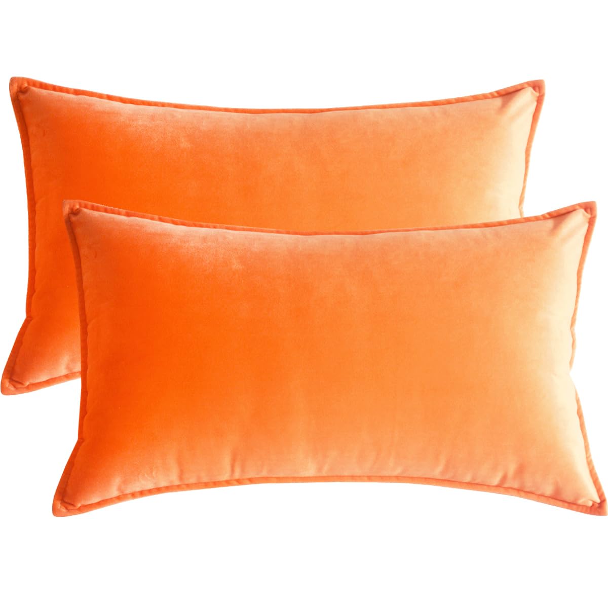 Lutanky Orange Velvet Cushion Covers 30 x 50 cm Decorative Rectangle Throw Pillow Cover (Pack of 2) Soft Oblong Piped Pillowcases for Sofa Bedroom with Invisible Zipper 12x20 Inch