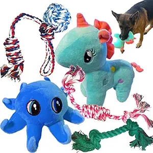 Jalousie Dog Plush Toy and Rope Toy Combos Dog Squeaky Toys for Small Medium Dog Puppy Mutt (Combo B)