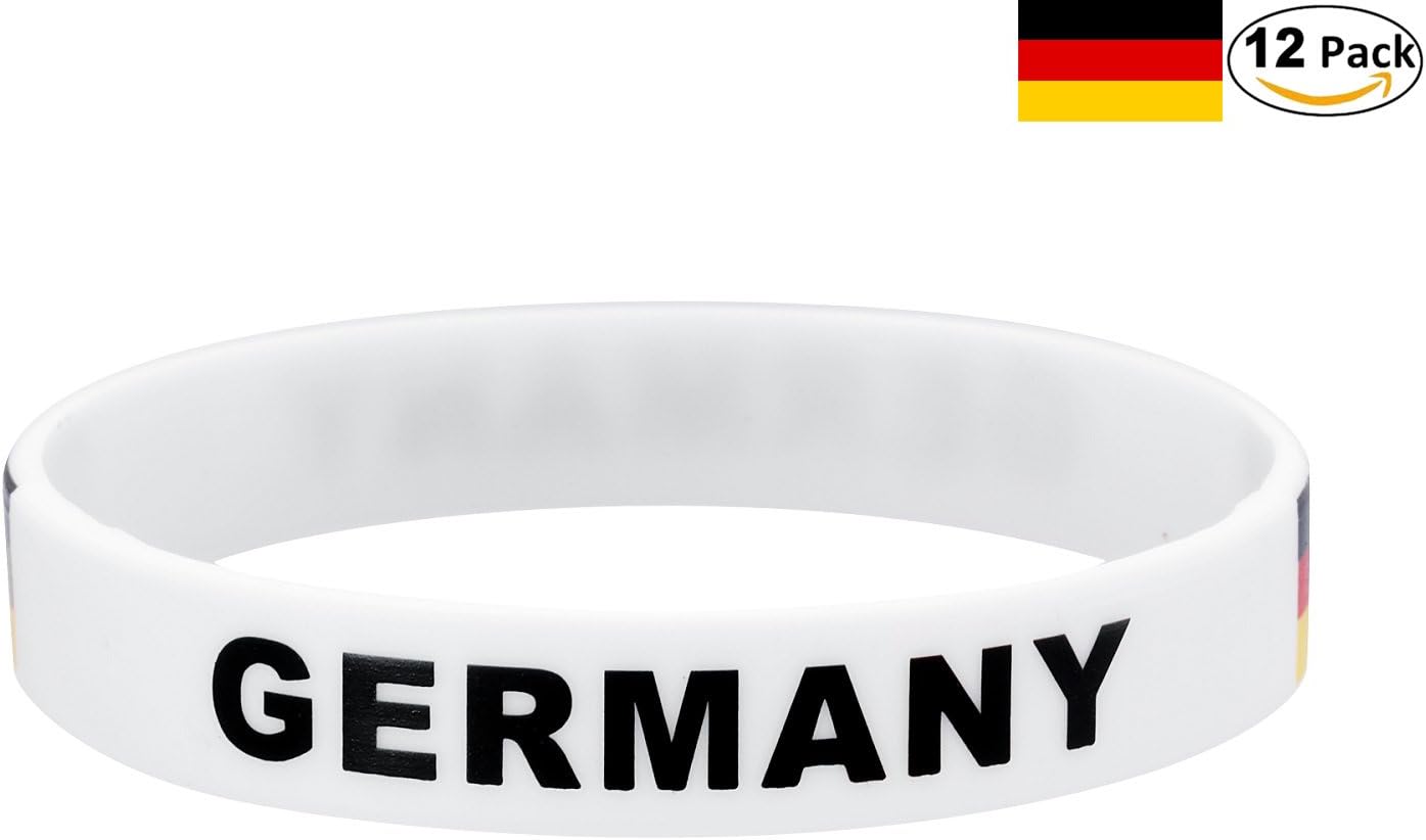 YDT 2018 FIFA WORLD CUP Wristband Sport Silicone National Flag Bracelets for Soccer Fans Germany White(12-Pack)