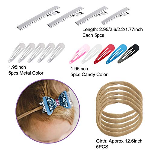SIMPZIA 25pcs Faux Leather Sheets, 6 Styles Leather Bows Fabric Sheets with 20pcs Alligator Hair Clips, 10pcs Snap Hair Clips, Glue Gun for Bows DIY, Crafts Making