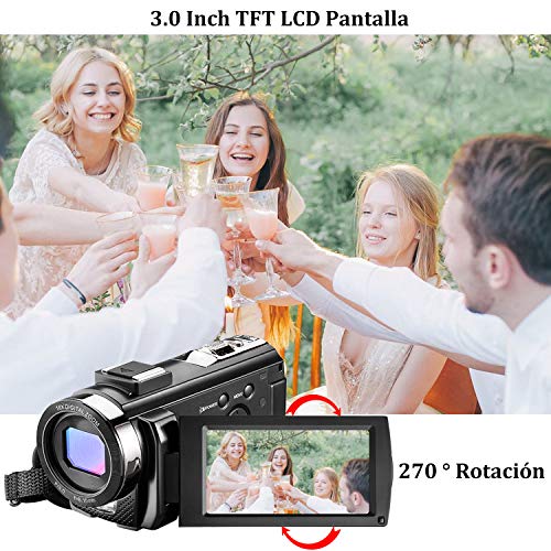 Videocmara-con-Control-Remoto-y-Dos-Bateras-Cmara-de-Video-Full-HD-1080P-30FPS-24MP-Pantalla-LCD-de-3-Pulgadas-Rotacin-270-Digital-Zoom-16X-Webcmara