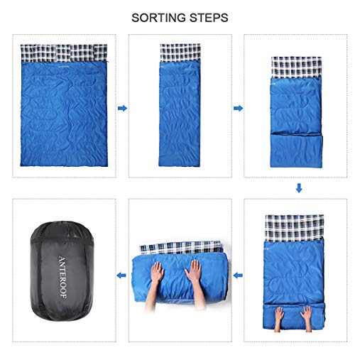 Double-Sleeping-Bag-Cotton-Flannel-Waterproof-Outdoor-Backing-Sleeping-Bag-with-2-Pillow-and-Compression-Bag-Camping-Envelope-Sleeping-Bag-for-Adults-Kids-Camping-Gear-Equipment-Traveling