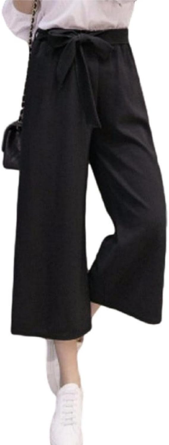 Amazon Rzブランド ガウチョパンツ ブラック L レディース リボン ウエストゴム ワイド パンツ K48 L ロングパンツ 通販
