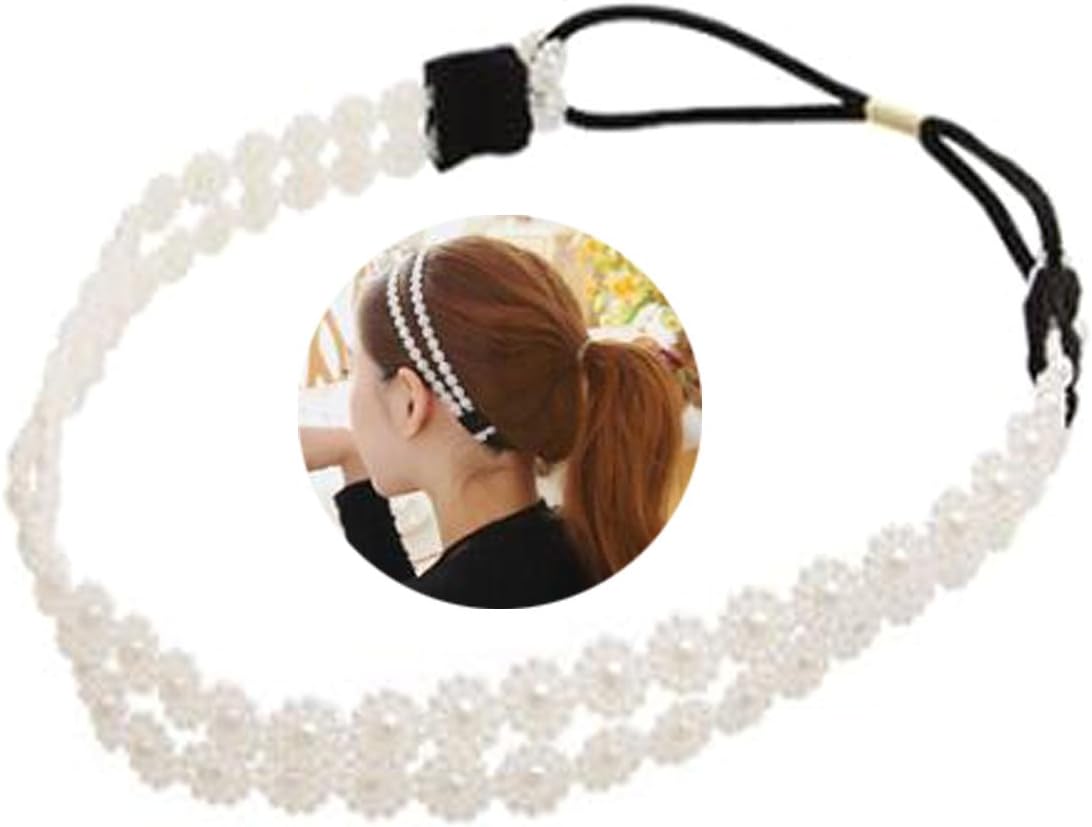 Nicedmm2 Pcs Fashion Double Layer Hair Rope Artificial Pearl Snowflakes Headband - Flowers Hair Ornaments Hair Bands Headdress for Women Lady