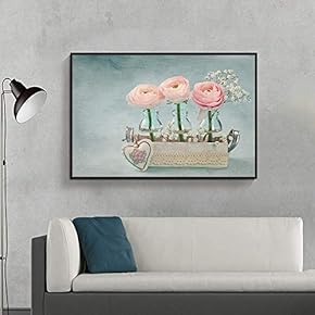 Floating Framed for Living Room Bedroom Retro Flower for