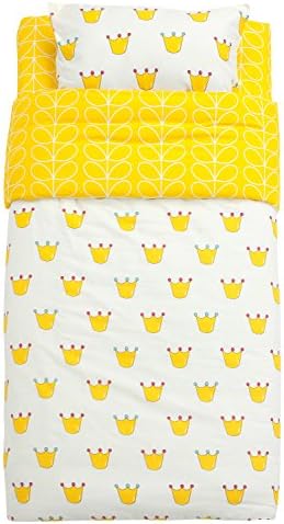 Muslin Tree 100% Cotton Toddler Bedding Set of 3, Crown, Yellow/ White, Flat Sheet + Comforter Cover + Pillow Case, Environmental Cute Print, Cozy and Durable - Top Quality for Girls and Boys