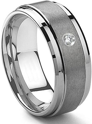 Tungsten Carbide 9MM Diamond Wedding Band ring w/ Stepped edges Sz 11.0