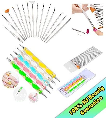 20pc Nail Art Manicure Pedicure Beauty Painting Polish Brush and Dotting Pen Tool Set for Natural, False, Acrylic and Gel Nails