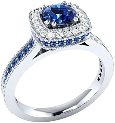 0.10 cttw Diamond Solid 14k White Gold Wedding Engagement Ring W/ Simulated Blue Sapphire 8