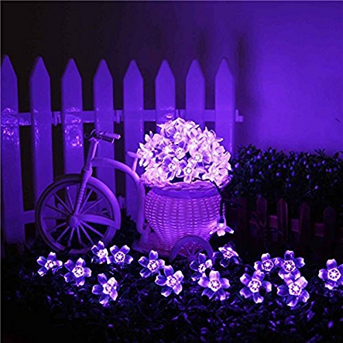 Kyson solar fairy string lights 21ft 50 led purple blossom decora…