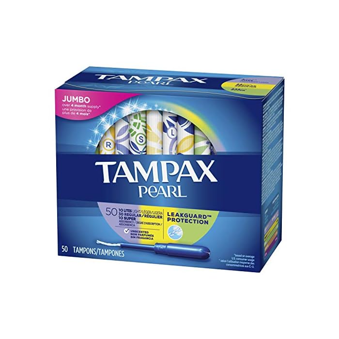 Tampax Pearl Plastic Tampons, Mutlipack, Light/Regular/Super Absorbency, Unscented, 47 Count (Packaging May Vary)