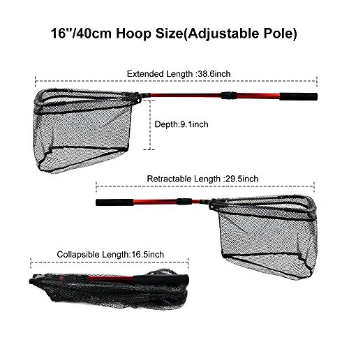 MelkTemn Fishing Net, Fish Net Foldable Fish Landing Net Collapsible Pole Handle Durable Nylon Mesh Safe Fish Catching Landing nets for Fishing (Red.)