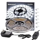 Ustellar Dimmable Waterproof LED Light Strip Kit, 300 Units SMD 2835 LEDs, 6000K Daylight White 12V LED Tape, Led Ribbon, 16.4ft/5m Lighting Strips with UL Listed Power Supply