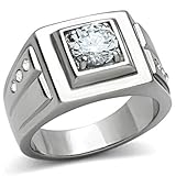 Men's 316L Stainless Steel Round Cubic Zirconia Solitaire Wedding Band Ring