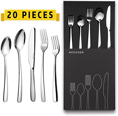 NEEDEED 20-Piece Silverware Set 18/10 Stainless Steel Flatware Set, Service for 4, Include Knife/Fork/Spoon, Extra Thick Heavy Duty, Mirror Polished,Dishwasher Safe