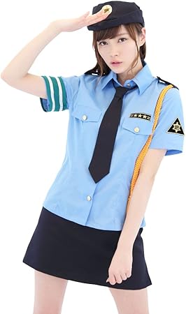 Amazon Be With 愛のスピード違反 スリット入りブルーブラウス婦人警官 コスチューム 紺 水色 黄色 レディース コスプレ 仮装 通販