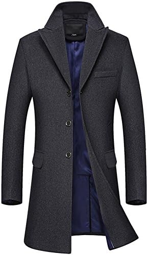 SYIWONG Mens Fashion Trench Coat Winter Long Jacket Single Breasted Overcoat(Grey,M)