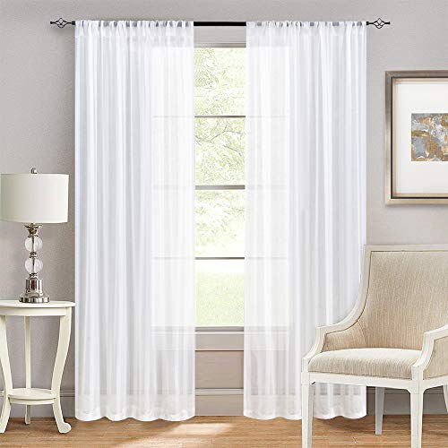 image for jinchan Striped White Sheer Curtains Bedroom 63 inches Long White Wind