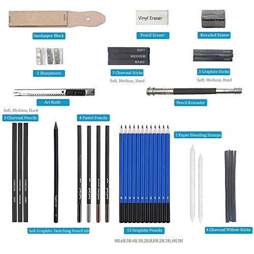 Drawing Set 42-Piece Sketch Pencil Kit Art Supplies, Beginner Drawing Pencils Set, Including 2 Drawing Pad (7x10", 160 GSM, 40sheets Each), Graphite, Kneaded Eraser, Charcoal Sticks, for Teens Adults